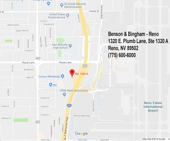 Benson & Bingham - Reno map: 1320 E. Plumb Lane, Ste 1320 A Reno, NV 89502