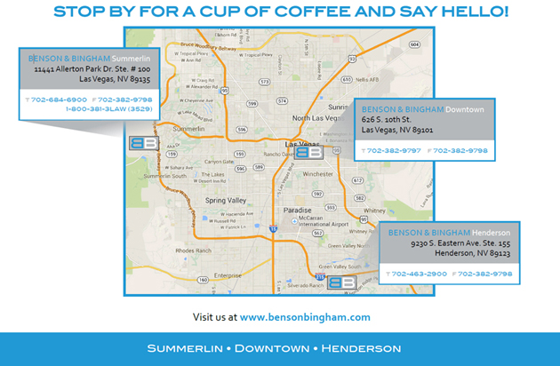 Map displaying the three Benson & Bingham office locations