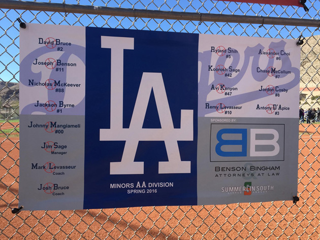 Sponsors of the Summerlin Dodgers Little League Team