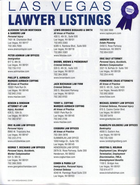 Benson and Bingham on the Las Vegas Lawyer Listings