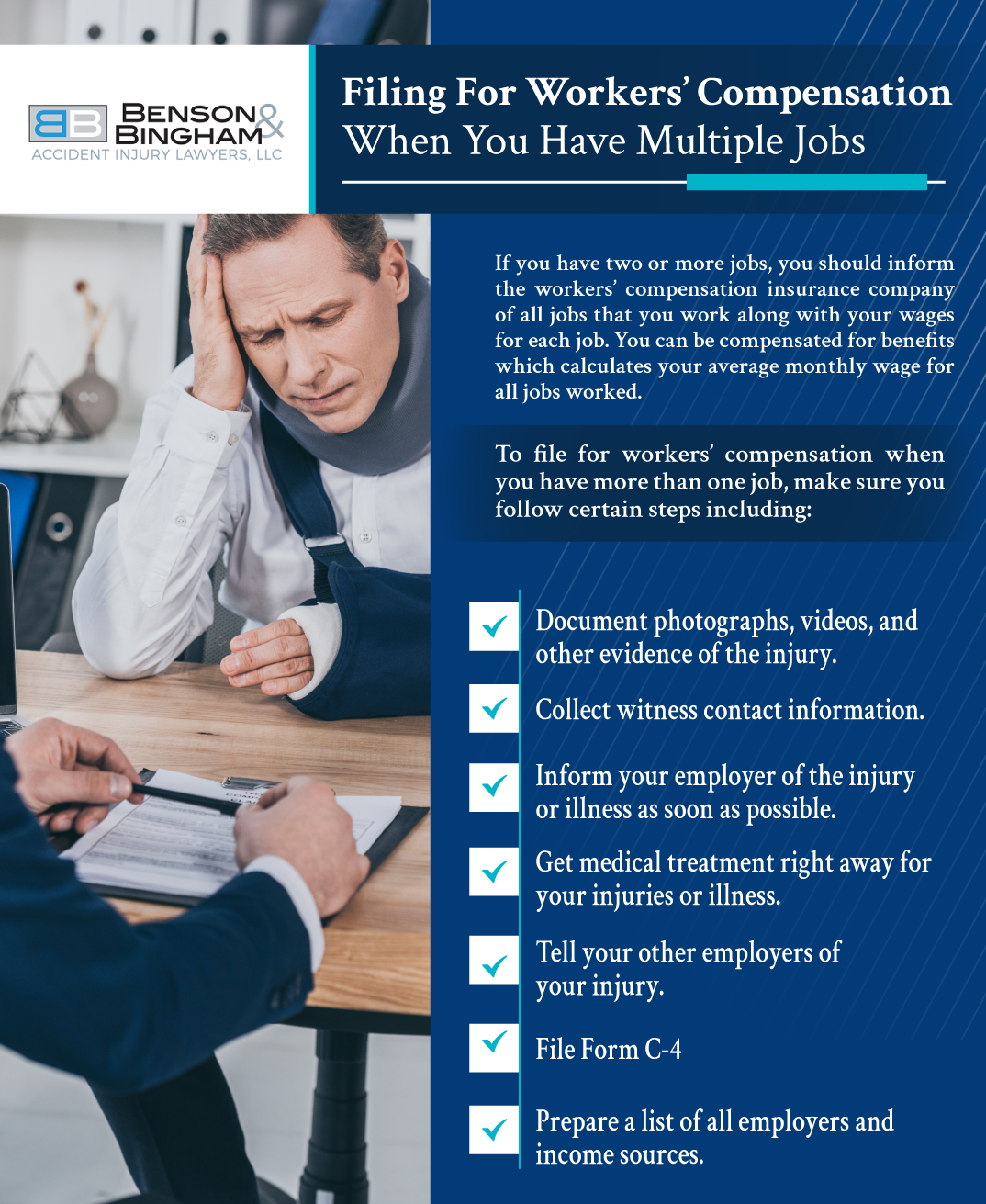 Infographic that shows how to Filing For Workers’ Compensation When You Have Multiple Jobs