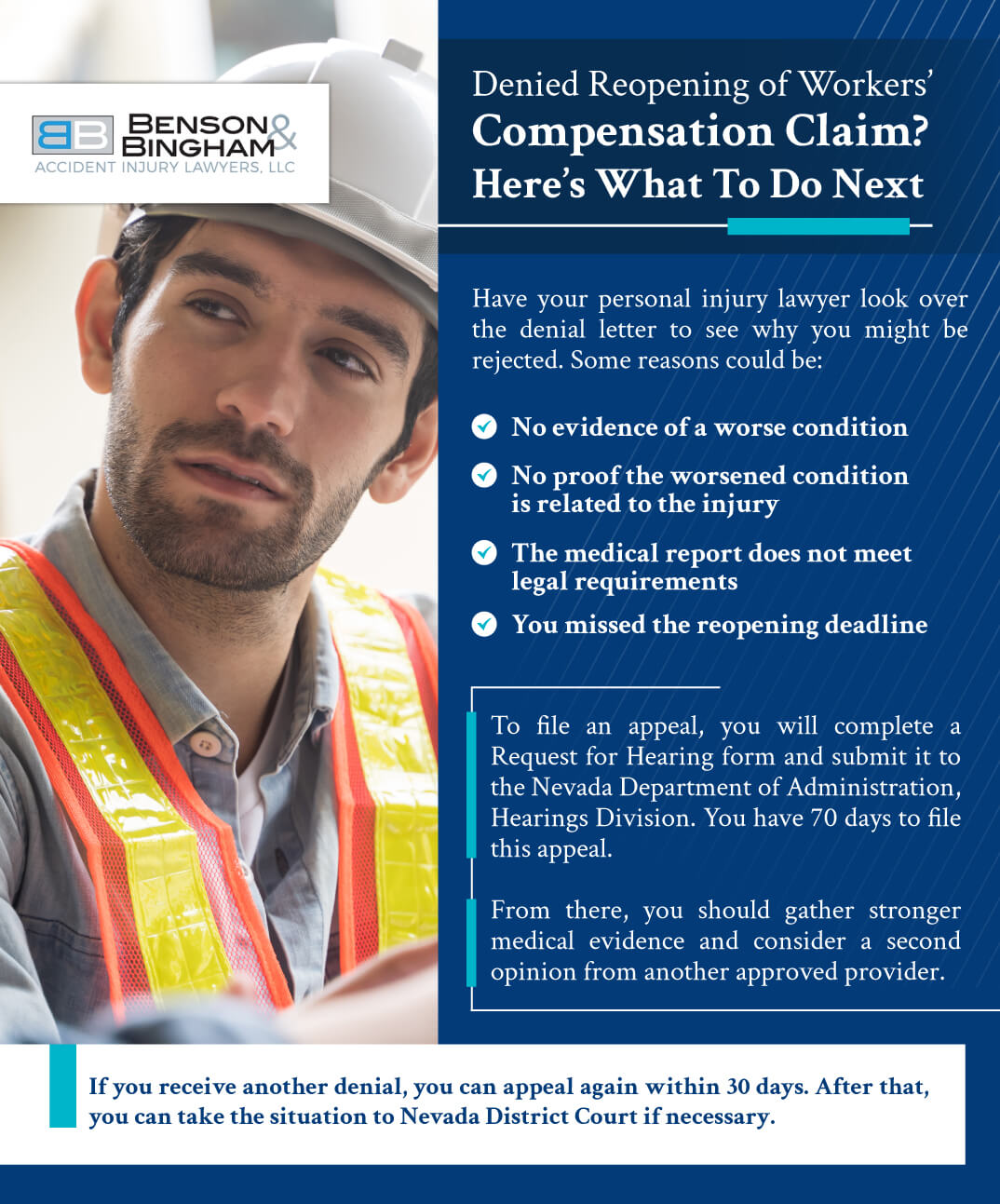 infography about what to do when Reopening of Workers’ Compensation Claim is denied