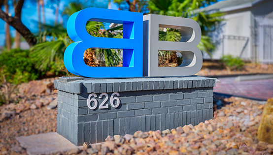 Benson & Bingham Double B Sign at The Entrance of Our Downtown Las Vegas Office