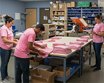 Our Volunteers Organizing T-Shirts At The Karma Project