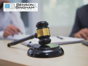 Gavel on desk at Benson & Bingham Personal Injury Lawyers.