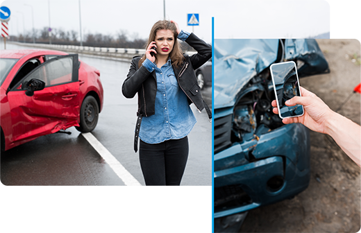 Woman calling emergency services after a car accident in LV, NV